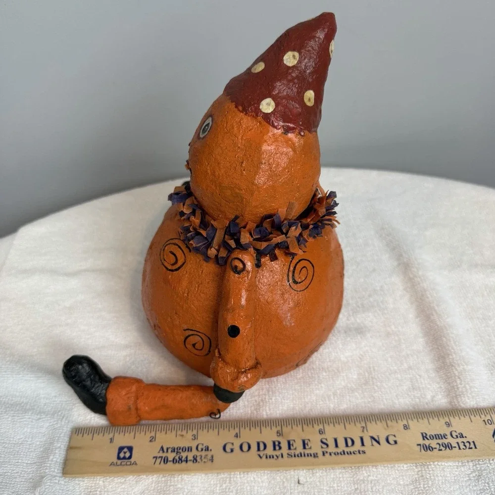 Primitive Folk Art Paper Mache Pumpkin Halloween Shelf Sitter Figure Retro